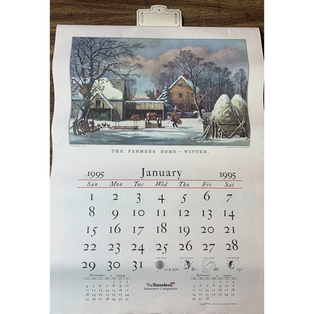 1995 Complete Calendar Currier and Ives Prints Travelers Insurance Co Vintage